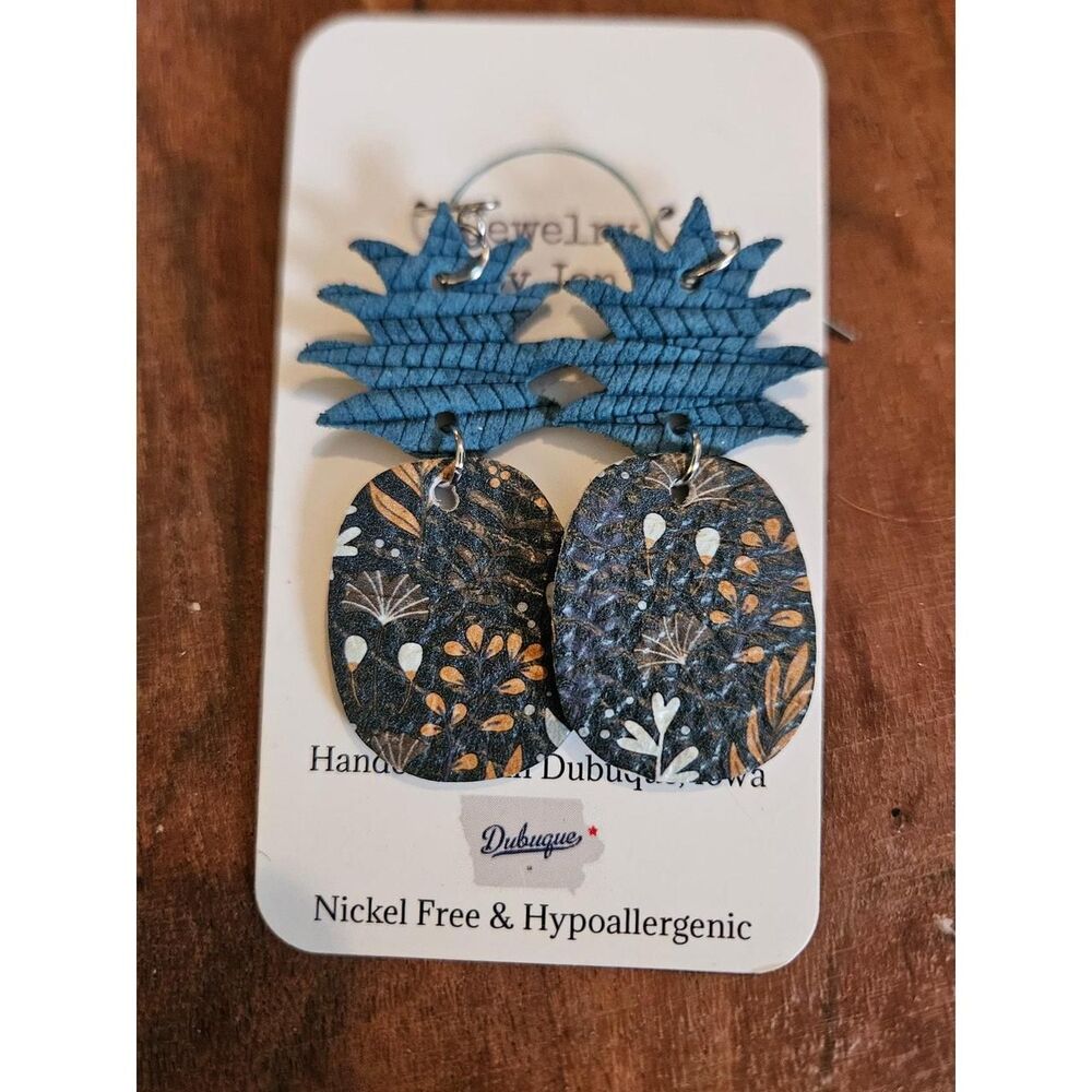 Boutique Blue Floral Laser Cut Dangle Earrings Boho Western Hypoallergenic